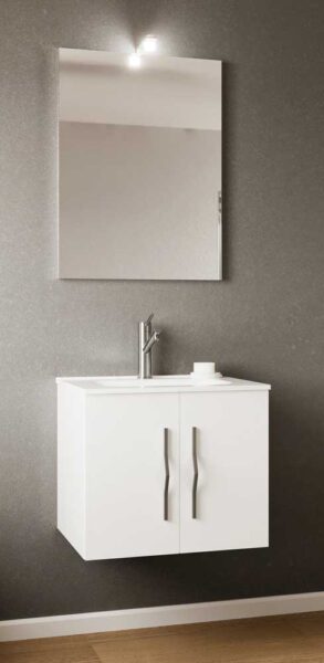 Mobile bagno sospeso cm.61x46p con specchio e faretto bianco perla