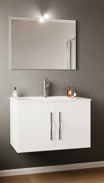 Mobile bagno sospeso cm.81x46p con specchio e faretto bianco perla