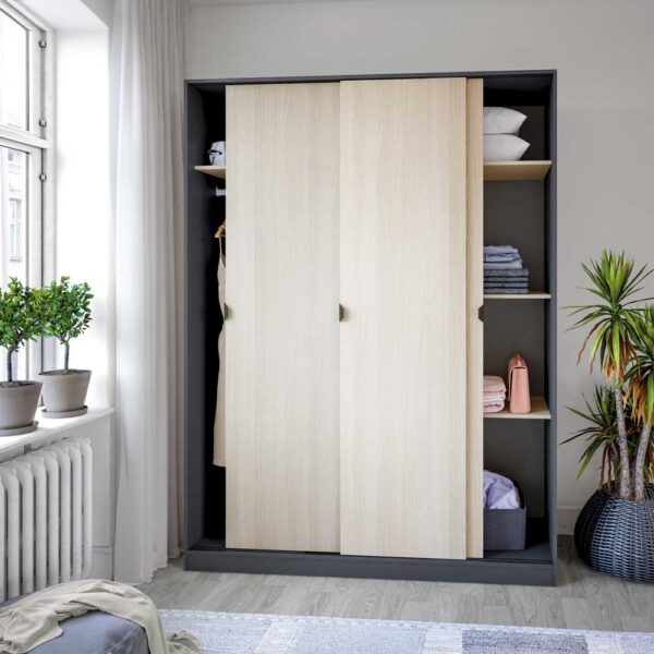 Armadio 3 ante scorrevoli 150x50x200h rovere/grigio antracite