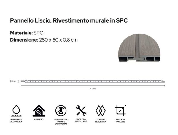 Pannello Murale Liscio in SPC cm.280x60x0.8 - immagine 2