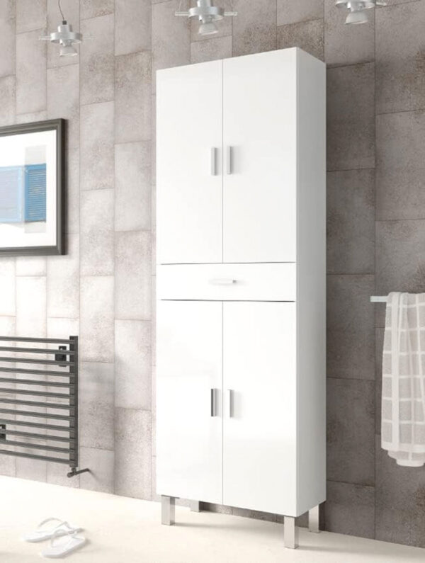Colonna bagno 4ante + 1 cassetto 60x29x182h bianco lucido