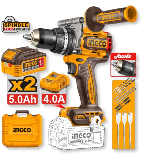 Trapano a Percussione 20V Compact Brushless 166N.m 2 Batterie 5ah+car.