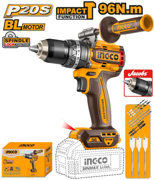 Trapano a Percussione 20V Compact Brushless 96N.m Nudo