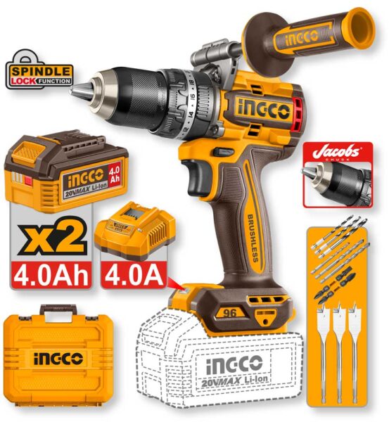 Trapano a Percussione 20V Compact Brushless 96N.m 2 Batterie 4ah+car.