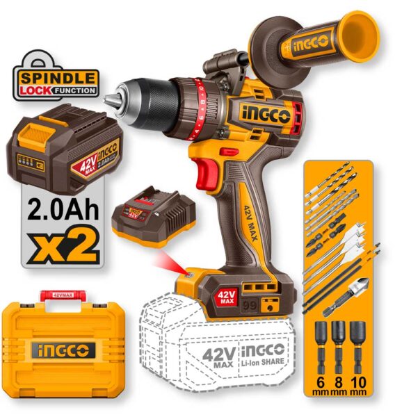 Trapano a Percussione 42V 99N.m 2 Batterie 2.0ah+caric.+valigetta