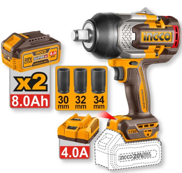 Avvitatore ad Impulsi 20V da 3/4P. c/2 Batterie da 8.0ah 1750N.m