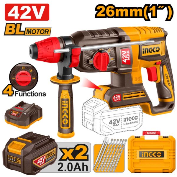 Tassellatore/Demolitore a Batteria 42V c/2 Bat.2.0ah+caric.+valigetta