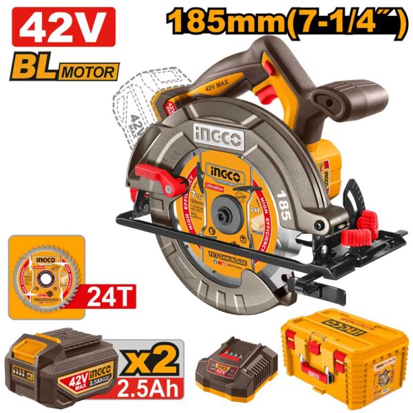 Sega Circolare a Batteria 42V 185MM 2 Batterie 2.5Ah+car.+valigetta