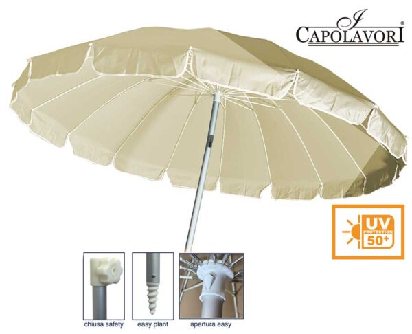 Ombrellone mare Luxury d.220 16 stecche panna