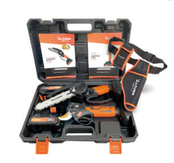 Kit Forbice/Minisega 2 Batterie 21V-2Ah + Fodero in valigetta