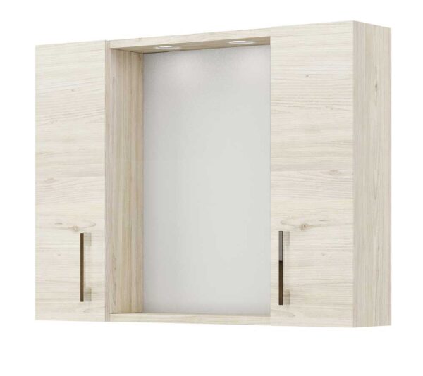 Specchiera contenitore 2 ante 2led cm.77x17x60H rovere ghiaccio