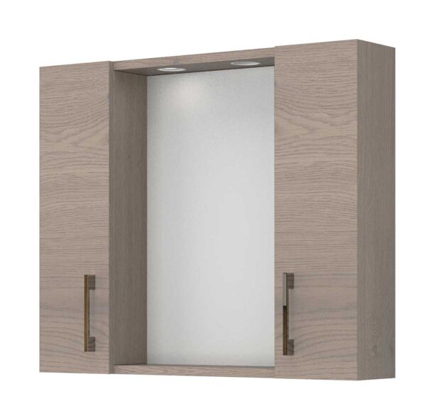 Specchiera contenitore 2 ante 2led cm.77x17x60H noce americano