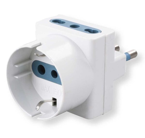 Adattatore Spina 16A 2P+T, 2 Prese 10/16A 2P+T 1 Presa Schuko