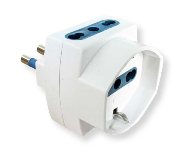 Adattatore Spina 16A 2P+T, 2 Prese 10/16A 2P+T 1 Presa Schuko bipasso