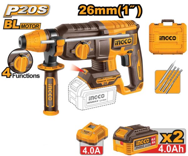 Tassellatore/Demolitore a Batteria 20V 2 Bat.4ah+caricab+valigetta