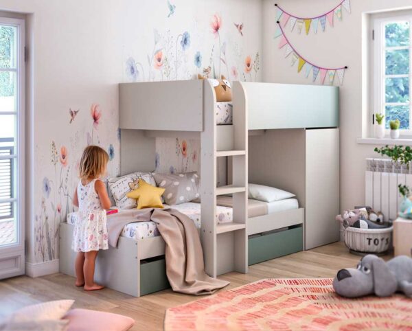 Letto a soppalco con 2 letti+armadio EUREKA 255/194Lx111/198Px152H