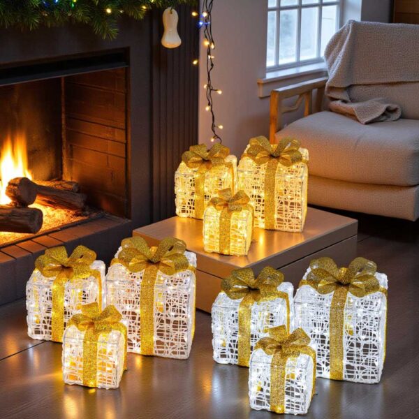 Set 3 Pacchi Regalo Led 3D H30-25-20CM Nastro Oro